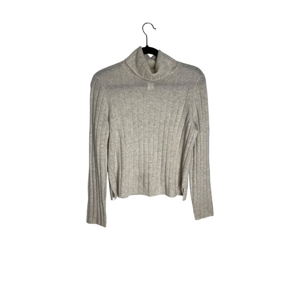 Halston Cashmere Sweater Cowl Neck 2 Ply Cashmere Beige-sz Medium - Picture 1 of 8